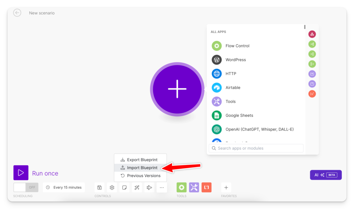 Import Make.com blueprint